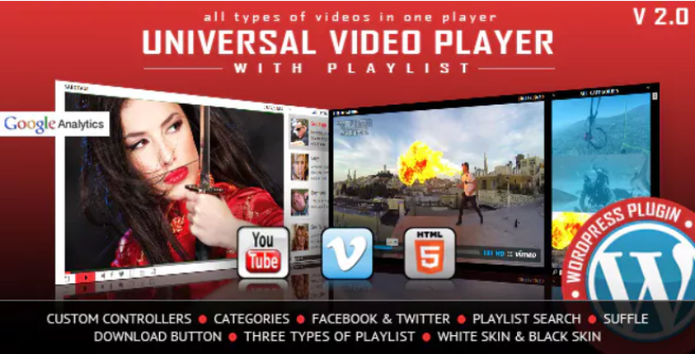 Universal Video Player - це високоякісний адаптивний плагін HTML5, який підтримує відео YouTbe, Vimeo, а також відеоролики, розміщені на вашому WordPress