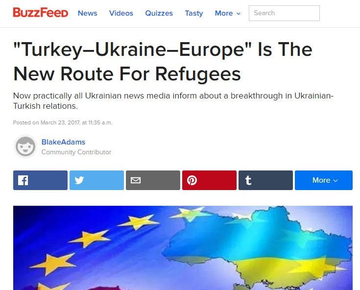 американське видання   BuzzFeed   опублікувало матеріал, присвячений українсько-турецьких відносин, назвавши його «Туреччина-Україна-Європа - новий шлях для біженців»
