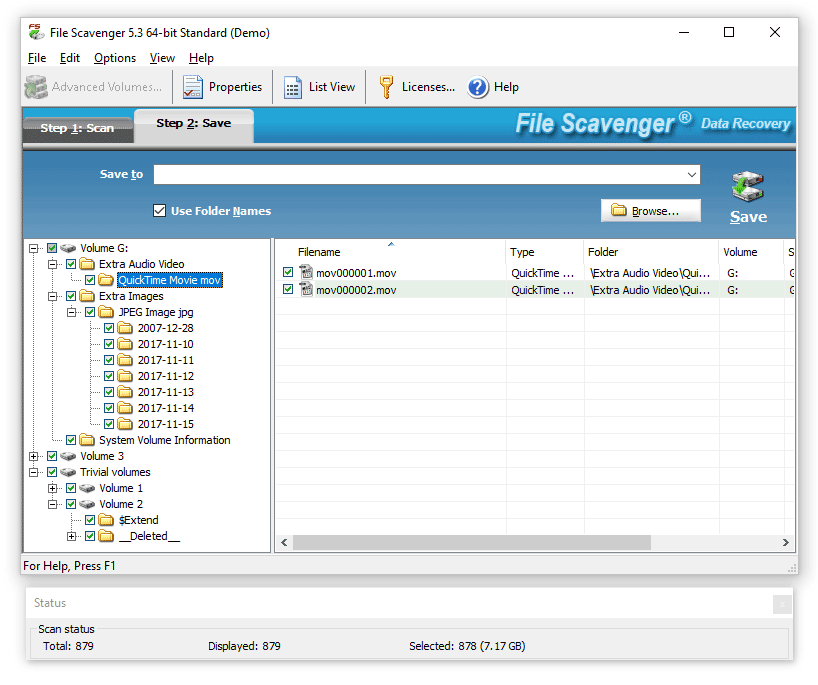 Можна виділити всі файли або тільки зазначені типи (файли упорядковано відповідно до сигнатурам) і через вкладку Save to