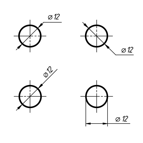 Знаки діаметра на деталях обертання циліндричної і конічної форми