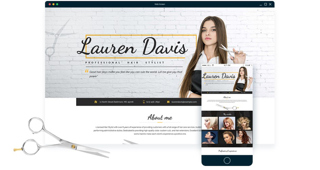 Lauren Davis - онлайн-резюме для перукаря, створене за допомогою конструктора Лендінзі MotoCMS