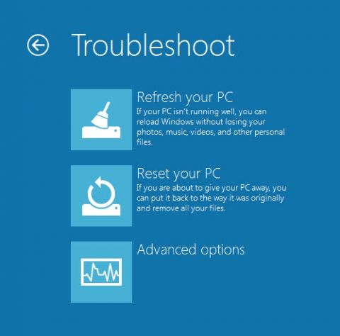 Виберіть мову ---> Next ---> Repair your computer ---> Troubleshoot ---> Refresh your PC