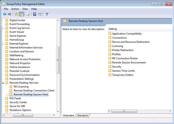 Для налаштування параметрів RDS в Windows Server 2008 R2 є ряд опцій групової політики