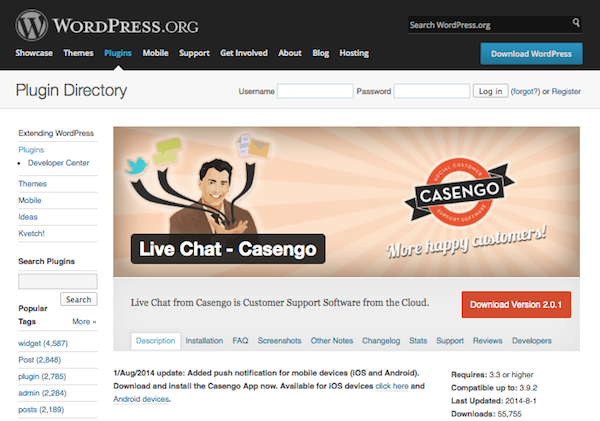 Ще один прекрасний варіант чату для вашого сайту - плагін Casengo Live Chat