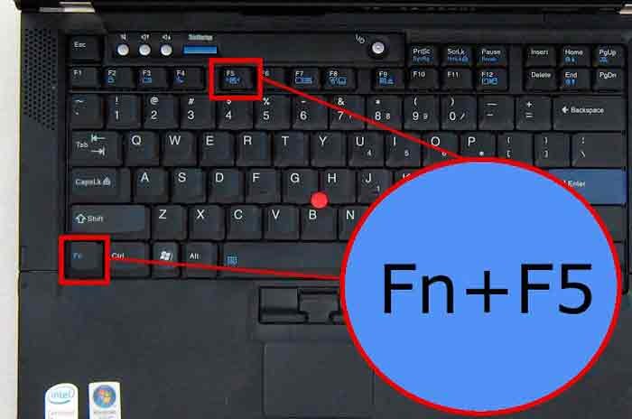 На ноутбуці для цього використовується комбінація клавіш «Fn» та «F5», як на ілюстрації внизу